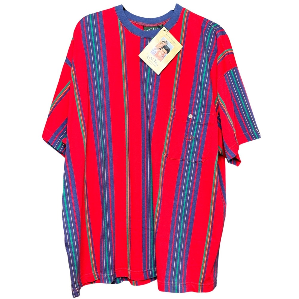 VTG 90's European Multi Color Striped Vacation NWT Short Sleeve Shirt Men Large